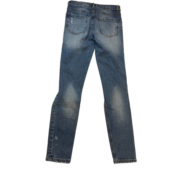 Forever 21 Womens Patch Jeans Skinny Leg Mid Rise Distressed Blue Size 27 - Picture 2 of 8